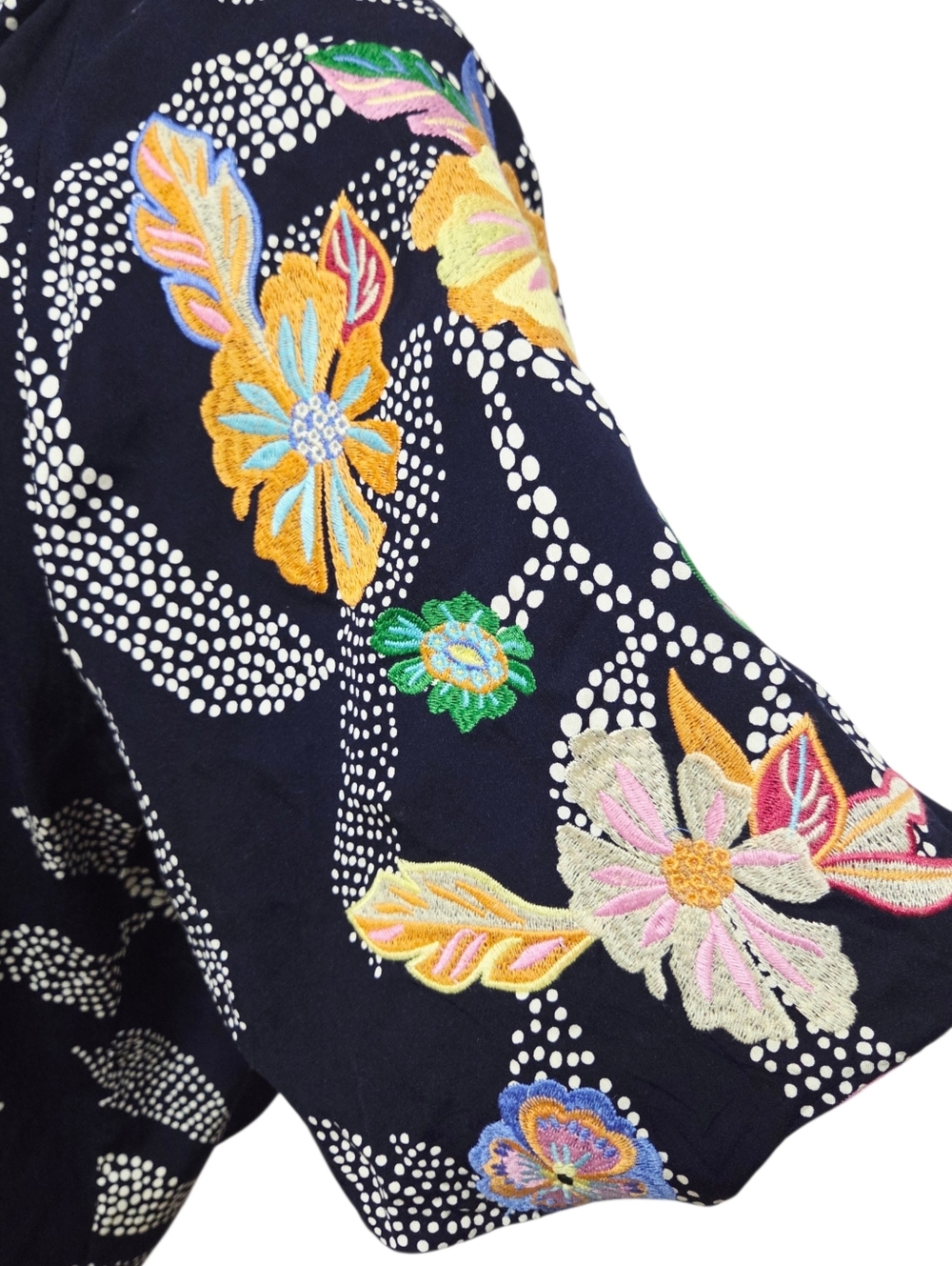 THML Navy Embroidered Puff Sleeve Tassel Tie Top Medium - Picture 6 of 9